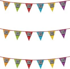 Boland 3x Drapeaux Banderoles Avec Paillettes 21 Ans Fournitures De Fête Sur Le Thème - Décorations D'anniversaire - 8 Mètres - Plastique