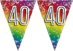 Boland 5x Morceaux De Drapeau Ligne 40 Ans Décoration Guirlande De Drapeaux 6 Mètres - Feuille Glitter - Usage Intérieur / Extérieur