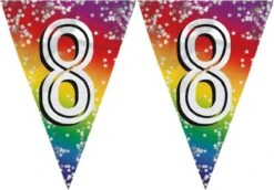 Boland 2x Morceaux De Drapeau Ligne 8 Ans Décoration Guirlande De Drapeaux 6 Mètres - Feuille Glitter - Usage Intérieur / Extérieur