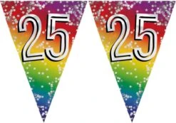 Boland 5x Morceaux De Drapeau Ligne 25 Ans Décoration Guirlande De Drapeaux 6 Mètres - Feuille Glitter - Usage Intérieur / Extérieur