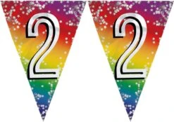 Boland 3x Morceaux De Ligne De Drapeau 2 Ans Décoration Guirlande Drapeau 6 Mètres - Feuille Glitter - Usage Intérieur/extérieur