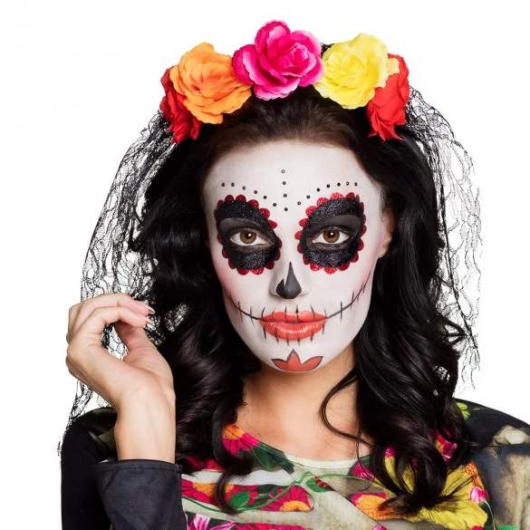 Boland Serre Tête Halloween Mexicain Fleurs Multicolores 1 Boland Serre Tête Halloween Mexicain Fleurs Multicolores